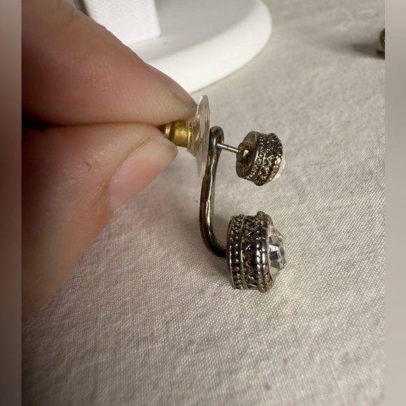 Clear Double Crystal Stud Huggie Earrings - Picture 4 of 7